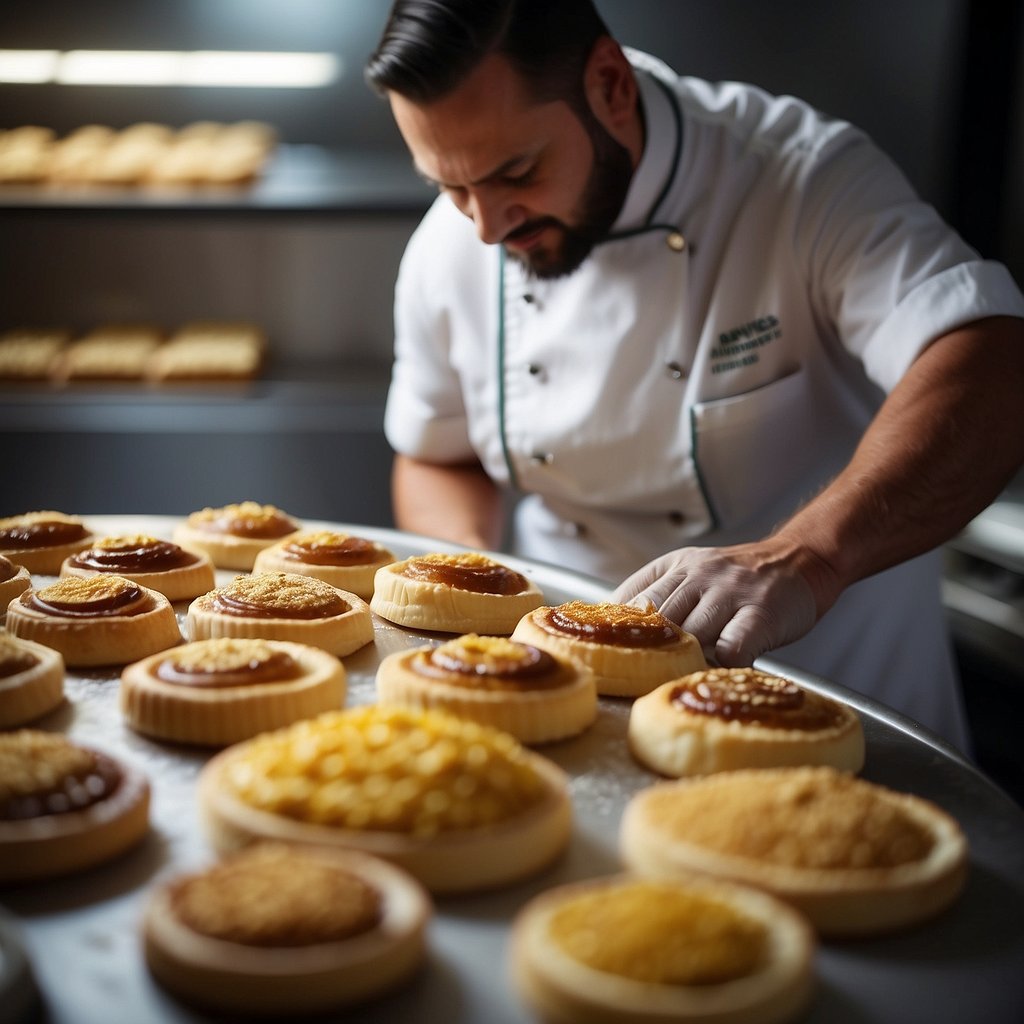 The pastry chef carefully mixes together the ingredients for the filling of the Pastéis de Nata, creating a smooth and creamy mixture